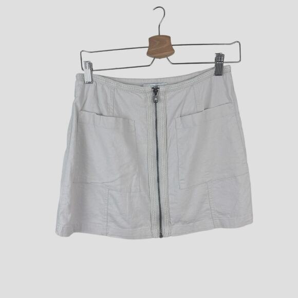 Urban Outfitters A-Line Mini Skirt Linen Blend Neutral Zip Front- M - Picture 1 of 6